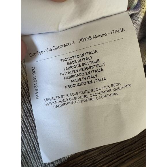 Etro Cardigan Sweater Womens 40 Multicolor Silk Cashmere V Neck Italy Print - Picture 9 of 10